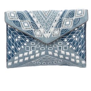 NWT Rebecca Minkoff Denim Leo clutch handbag
